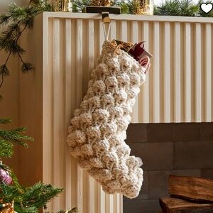 West Elm Chunky Bauble Knit Stocking Alabaster NWT